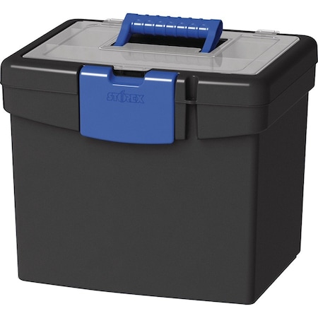 Storex File Storage Box, 10-9/10"Wx13-1/4"Dx11"H, Black/Blue STX61415B02C